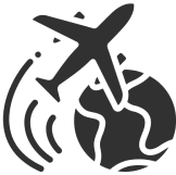 travel Silhouette of an airplane flying over a globe, depicting global travel.
