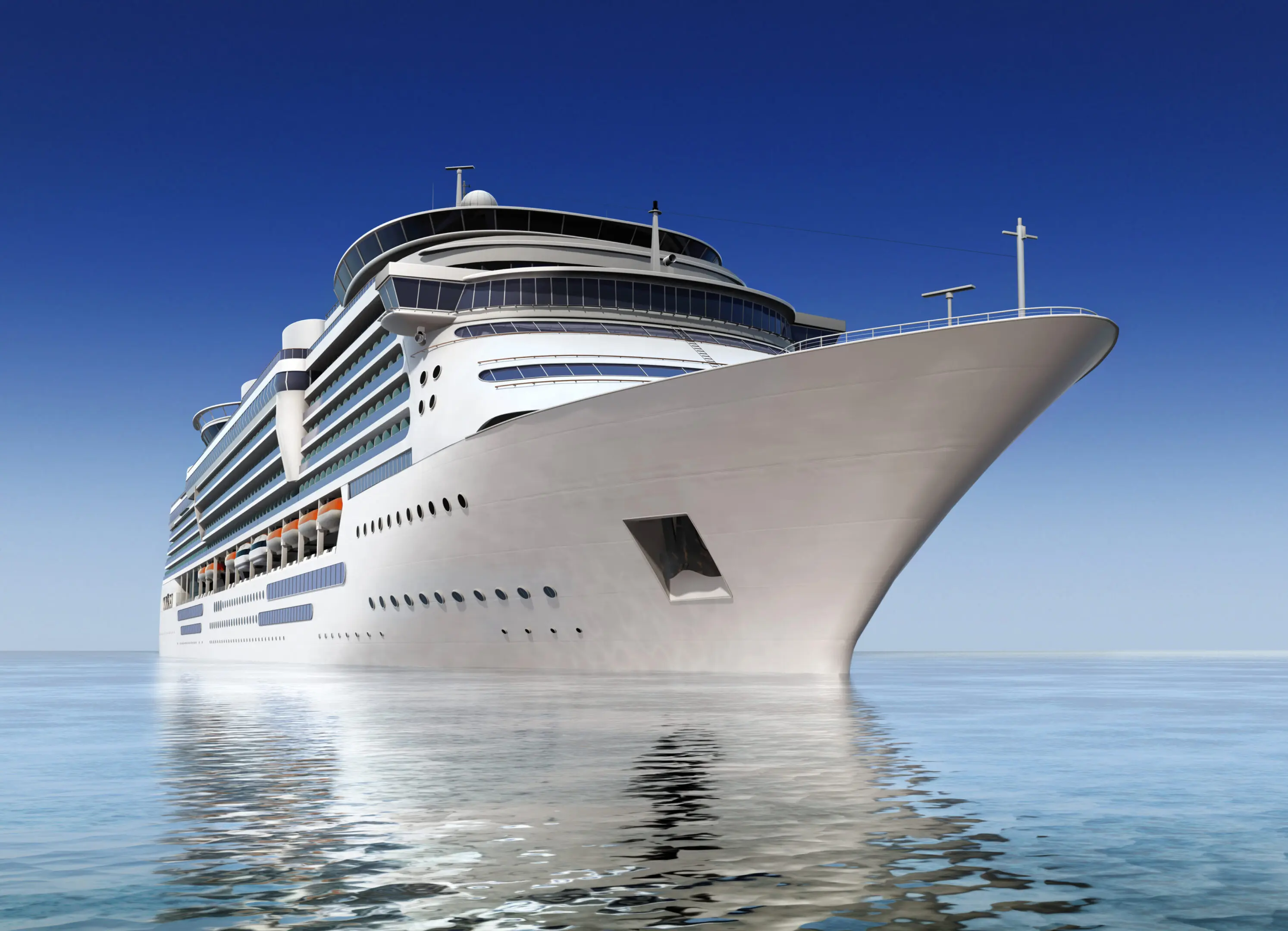 cruise ship A large cruise ship is in the water.