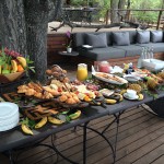Buffet of various fruits and croissants 